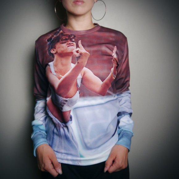 Rihanna Tops - RARE Rihanna Middle Finger Crew Neck  | Size S